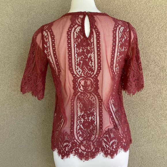 Boho Pink Crochet Lace Woven 3/4 Sleeves Blouse - Picture 2 of 8